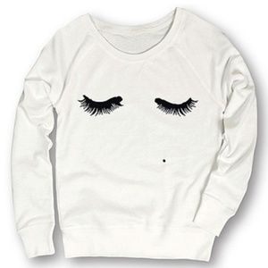 White Sweatshirt Top False Eyelashes Motif